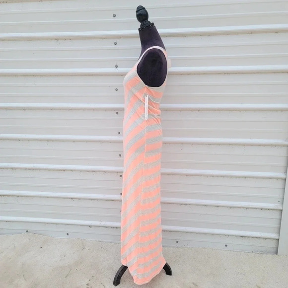 NWT Almost Famous Neon Orange Gray Stiped Chevron Tank Maxi Dress Linen sz M - Picture 4 of 12